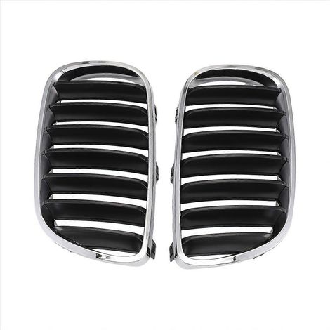 Calandre BMW X3 E83 2004-2006 Double Rein Nid d'Abeille, Grille de Pare-Choc Avant avec Emblème, Kit 2 Pièces, Chrome Noir, Remplacement Direct (1/5)