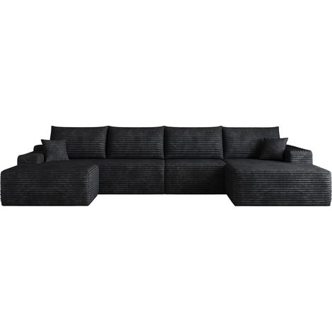 Sofá esquinero modular en L con chaise longue 340 cm de tejido negro MODENUIT (1/5)