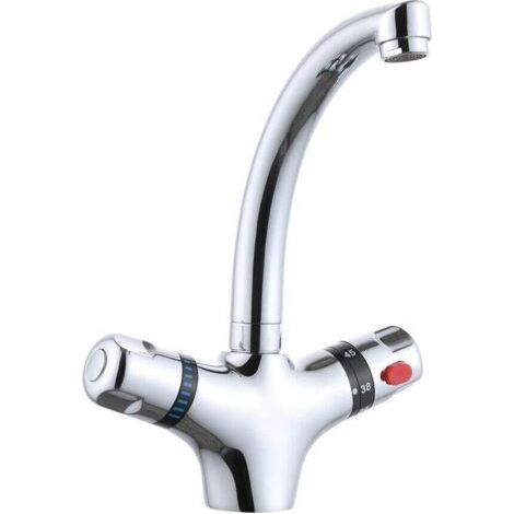Robinet de lavabo, robinet d'évier, mitigeur thermostatique, robinet de cuisine, rotatif à 360°, robinet d'évier de salle de bain pour chaudière (1/5)
