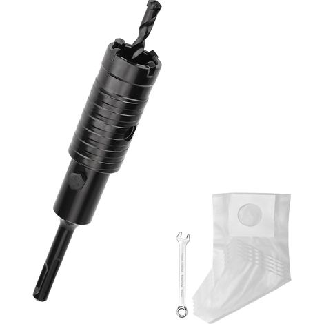 Couronne de forage de 76 mm, dents XXL, noire, avec rallonge SDS Plus de 110 mm et foret de centrage à 4 tranchants de 8 x 110 mm, guide de scie cloche murale pour maçonnerie et béton (1/5)