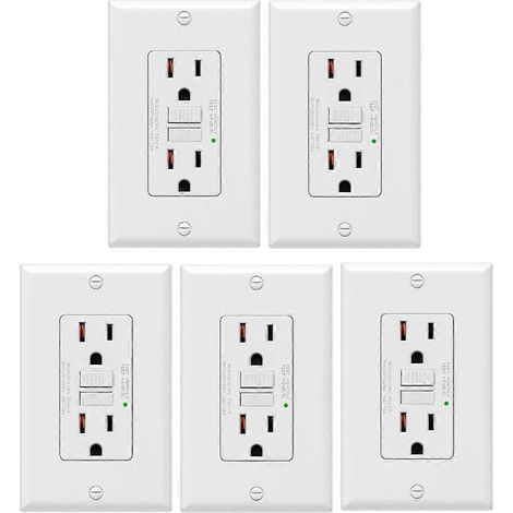 5er-Pack GFCI-Steckdosen (15 A), Standardausführung, ohne Kindersicherung, Wandsteckdose mit Kontrollleuchte, ideal für Bad und Küche (1/5)