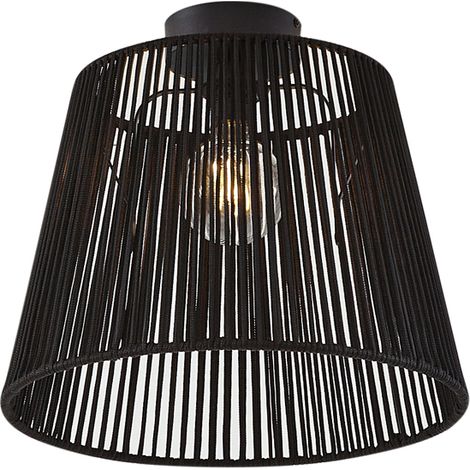 QAZQA Plafoniera con paralume jayla - Japandi - Corda,Metallo - Nero - Tondo Max. 1 x Watt (1/5)