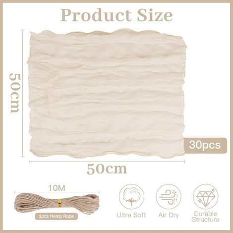 LALAGO 30pcs Serviette en Gaze de Coton Beige 50cm, Serviettes de Table en Tissu Froissé, Vintage Boho Teinté à La Main Coton Carré, Rustiques Bohèmes pour Fêtes, Réceptions, Fêtes de Mariage