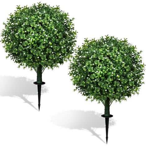 Buchsbaumkugel – 2er-Set – Künstlicher Buchsbaum – UV-beständig – Für Garten und Eingangsbereich – Mit Erdspieß (1/5)