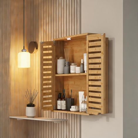Meuble de salle de bain bois naturel en bambou 60 x 20 x 60 cm (1/5)