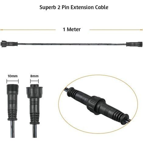 Verlängerungskabel, 10er-Pack, für LED-Einbaustrahler, IP67 wasserdicht, 1 m / 3,3 Fuß, 2-polig, mit Stecker und Buchse (1/4)