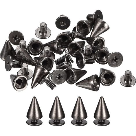 50 Ensembles Cône Pointes Clous, 7x10mm Clous et Pointe Métal Vis Dos Rivet pour Vêtements Ceintures Sacs Chaussures Bricolage Maroquinerie, Noir (1/5)