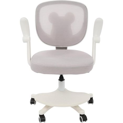 Chaise de bureau ergonomique pour enfant, avec réglage de la hauteur (36 à 46 cm), avec dossier en maille et 5 roulettes, charge maximale : 100 kg, design d'ours mignon, gris clair (1/5)