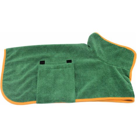 Peignoir de bain pour chien, serviette de séchage en microfibre ultra-absorbante et à séchage rapide, vert foncé, taille S. (1/5)