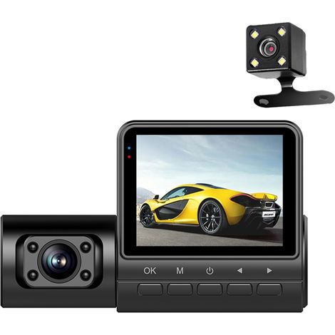 Dash Cam 1080P Écran d'affichage haute définition de 2 pouces Enregistreur de conduite à 3 canaux avec enregistrement en boucle Détection de mouvement Vision nocturne infrarouge (1/5)