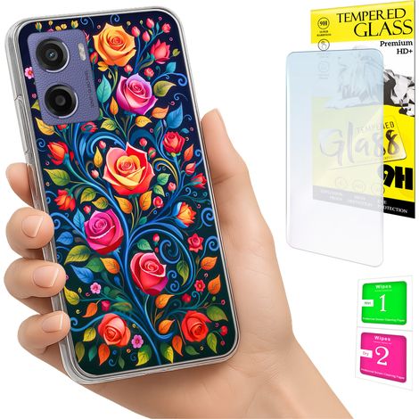 Funda para Motorola Moto E15 / Moto G05 con foto y parte trasera de cristal con diseño de flores. (1/5)