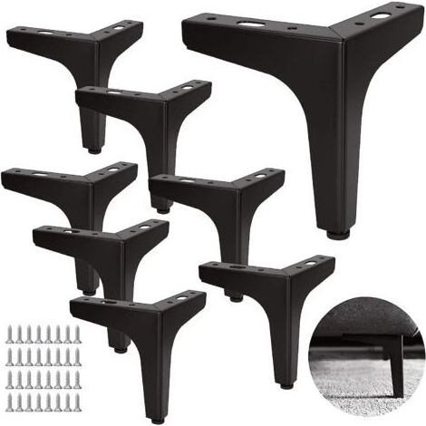Ensemble de 8 pieds de canapé en métal, 13 cm, pieds de table basse en métal, charge jusqu'à 600 kg, pieds de meubles noirs, support en fer forgé pour canapé/table basse, support TV avec 40 vis (1/5)