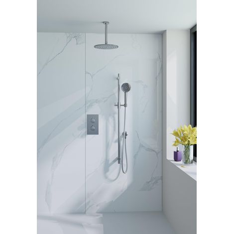 FugaFlow Eccelente Acces Ensemble de douche de pluie encastré - thermostatique - bras de plafond - barre coulissante - douche de tête 25cm - douchette