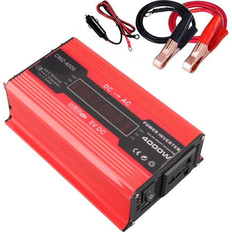 Onduleur sinusoïdal modifié 4000W pic 300W nominal 12V DC vers 220V AC convertisseur avec écran LED chargeur voiture 2 ports USB prise AC (1/5)