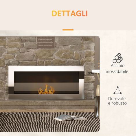 Cheminée bioéthanol inox argenté 90x16x40 cm, réservoir 1,5L pour 2h30 de flamme, chauffe 20 m². (1/5)