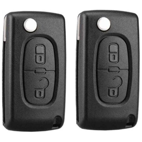 Lot de 2 coques de clé 2 boutons compatibles avec la clé pliable CE0536, adaptées aux modèles Peugeot 207, 307, 308, 407, 408, 3008, 5008 et Citroën C2, C3, C4, C5, C6, C8 (2 boutons, CE0536) (1/5)