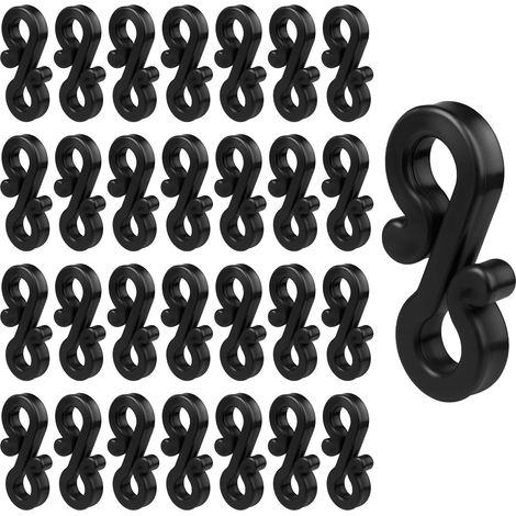 Suspensions pour guirlandes lumineuses d'extérieur, 30 pièces, mini crochets en S noirs en plastique pour guirlandes lumineuses de Noël (1/5)