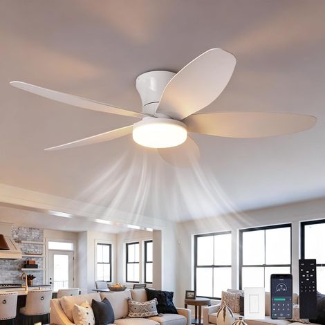 Ventilateur de plafond à moteur CC de 107 cm (42 pouces) avec éclairage intégré et télécommande. Ventilateur de plafond réversible à six vitesses. (1/5)