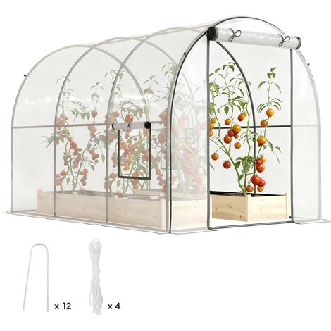 Outsunny – Serre tunnel 300x200x200cm – Bâche anti-UV en polyéthylène – Châssis tubulaire renforcé en acier galvanisé – 6m² pour plantations