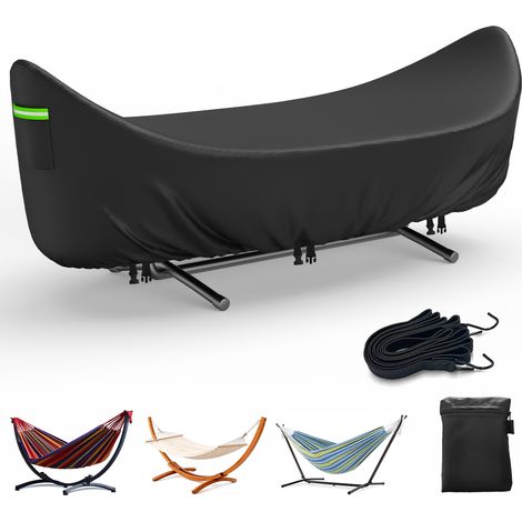 Housse de hamac étanche Oxford 420D robuste pour support 12 ft, fermeture éclair anti‑vent, accessoire jardin tout‑temps noire, 370×140×93 cm (1/5)