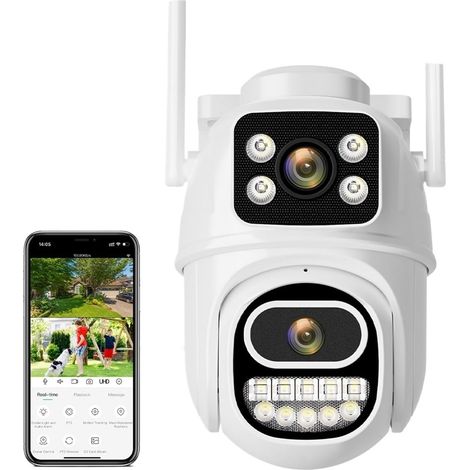 Caméra IP Wi-FI 6 MP, Double Objectif, Double écran, PTZ, caméra de Surveillance extérieure avec détection Humaine et Vision Nocturne for Une sécurité optimale.(6MP Add 32G Card) (1/5)