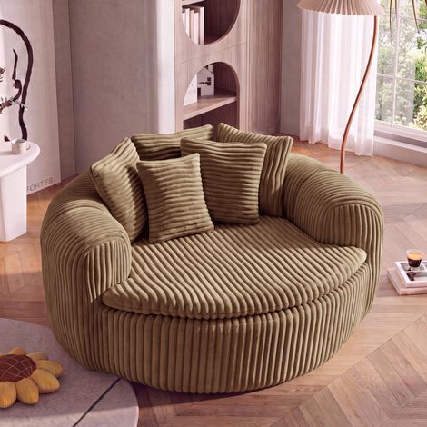 Canapé lounge 145x133x59 cm pour adulte, assise profonde, 5 coussins, structure stable, tissu cordon - camel (1/5)