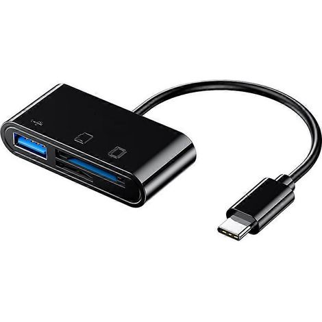 Lecteur de cartes USB-C, lecteur de cartes mémoire SD/TF, adaptateur USB-C OTG, émetteur de données haute vitesse, lecteur de cartes USB 2.0 noir (1/5)