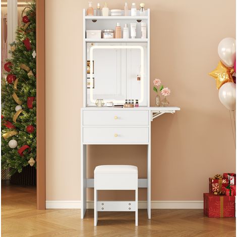 Schminktisch mit LED-Spiegel klappbar 75x45x156 cm Weiß OKMYHOME (1/5)