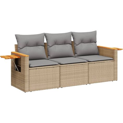 Salon de jardin avec coussins 3 pcs beige résine tressée (1/5)