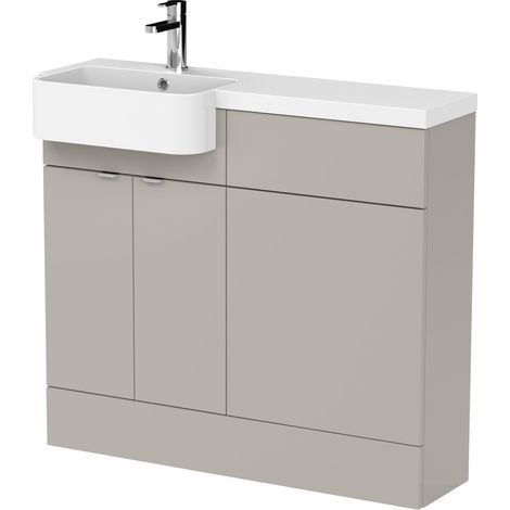 Alrewas Contemporary 2 Door Left-Hand Floor Standing Combination Unit with Basin, Pebble Grey, 1000mm