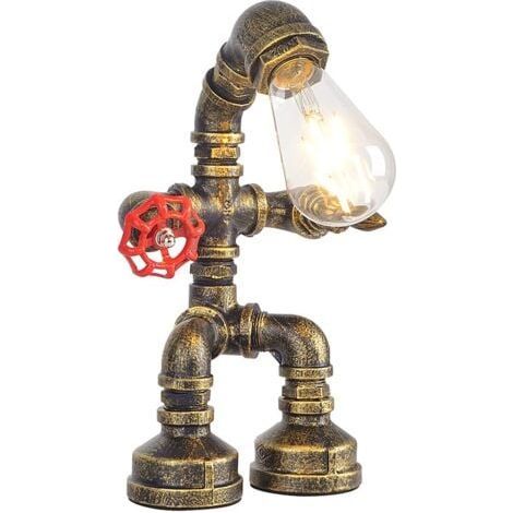 Lampe de table de style tuyau d'eau - Lampe de table industrielle vintage - Lampe de table steampunk en fer - Lampe de chevet rétro pour décoration de meubles vintage (bronze style A) [Classe énergéti (1/5)
