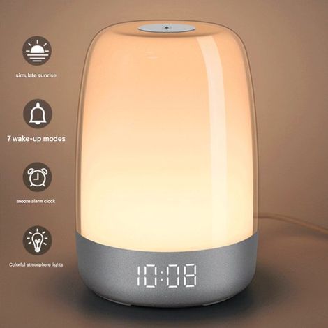 Weckerlampe simuliert einen natürlichen Sonnenaufgang, Nachttisch-Weckerlampe, LED-Ambientelicht schafft eine nächtliche Atmosphäre.