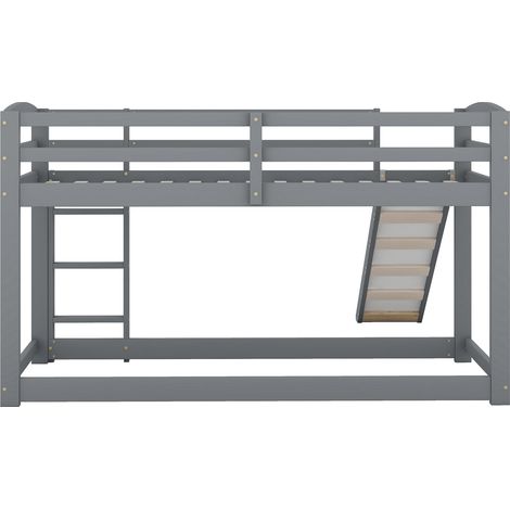 Cama alta infantil y juvenil con tobogán y escalera de madera y MDF 90 x 200 cm gris (1/5)