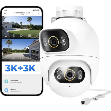 10MP 5MP Caméra Surveillance Extérieure Filaire, Double Objectif WiFi Camera Exterieur 360° Rotation, Vision Nocturne, Audio Bidirectionnel EC6 Dual 3K (1/5)