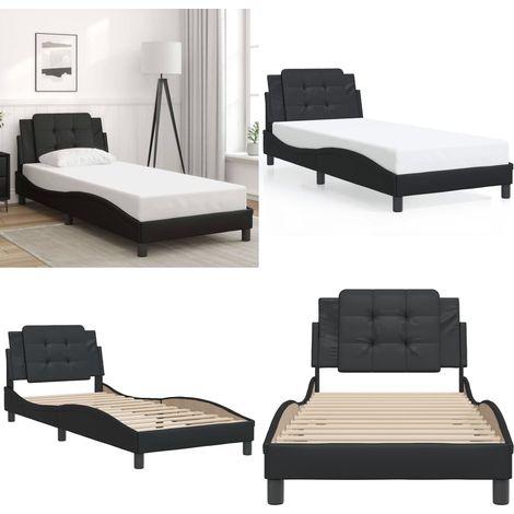 Bettgestell mit Kopfteil Schwarz 90x200 cm Kunstleder - Bettsystem - Schlafzimmermöbel - Doppelbett - Boxspringbetten - Schwarzes Bett - Home & Living (1/5)