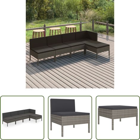 Gartenlounge - 5-tlg. Garten-Lounge-Set mit Auflagen Poly Rattan Grau (1/5)