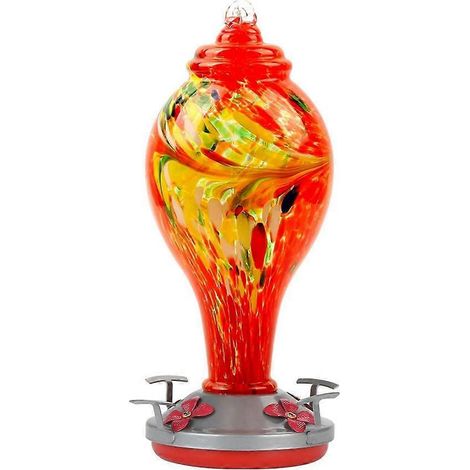 Mangeoire à oiseaux en verre peint, soufflée à la main, étanche, facile à nettoyer, antirouille (1/5)