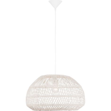 Merano Amarillo Plafonnier Suspension Dôme 50cm Rotin Naturel Fil Tissu Noir Culot LED E27