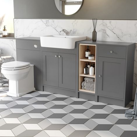 Vanity Unit Back To Wall Toilet Shelf Storage Combination Grey Furniture 1820mm (1/5)