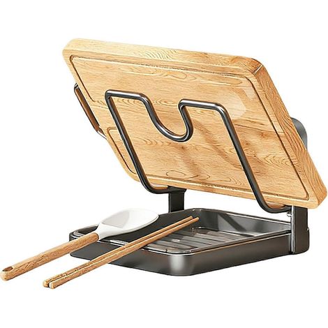 Porte-couvercles organisateur rangement casseroles poêles, bac égouttoir amovible, ustensile multifonction gris monocouche (1/5)