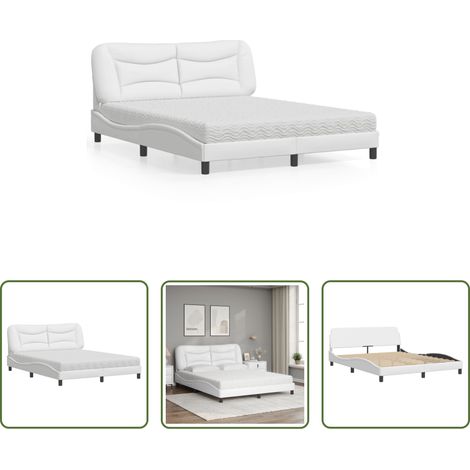 Matelas en mousse -  Lit avec matelas Hvar blanc 160x200 cm similicuir (1/5)