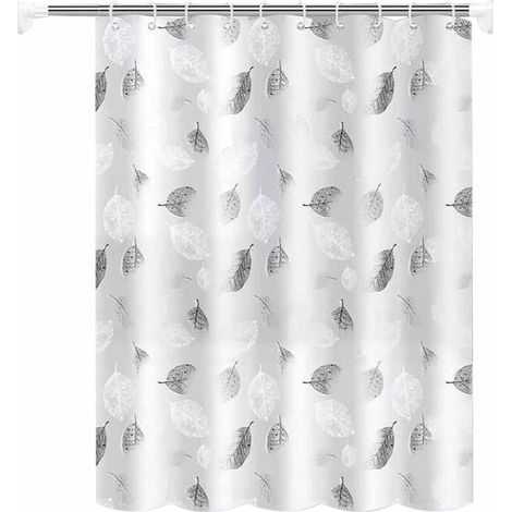 Rideau de douche de salle de bain épais, imperméable et anti-moisissure, 180 x 220 cm, lavable, motif feuilles fraîches, livré avec crochets.