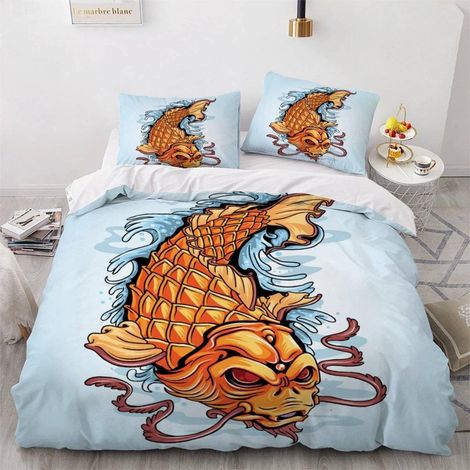 Housse de Couette 140x200 Enfant Poisson Parure de Lit 1 Personne Microfibre Housse de Couette Art Abstrait 3D Imprimé Literie Set 3 Pièces avec Fermeture Éclair - 140x200+2x50x75 (1/5)