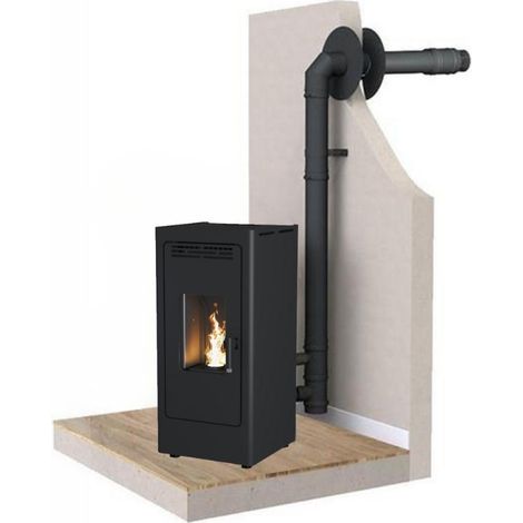 PACK Poêle à granulés silencieux étanche fonte BR9 + Kit ventouse Dinak Sans module wifi - Avec KIT de canalisation - Avec kit thermostat - Avec plaque de sol