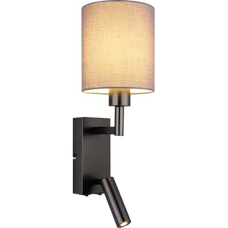 Wandleuchte Wandlampe Leselampe schwarz chrom matt Textil grau LED Spot H 45,5 cm