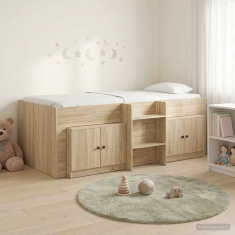 vidaXL Cadre de lit en loft avec armoire avec porte 3 pc Chêne Sonoma (1/5)
