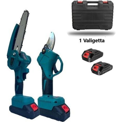 MINI MOTOSEGA E FORBICI DA POTATURA A BATTERIA PORTATILE CON 2 BATTERIE VALIGIA (1/3)