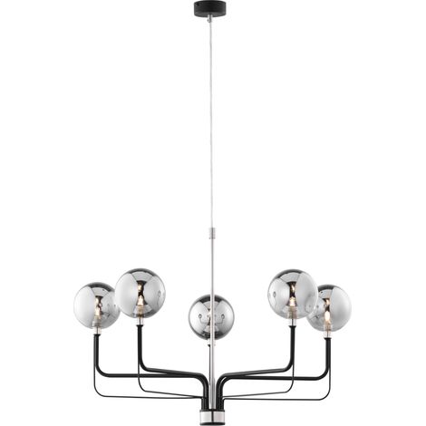 Lustre loft noir nickel 5xG9 boules fumées Eris Jupiter (1/3)