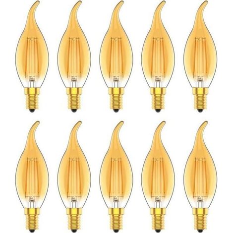 Ampoule de bougie E14 LED dimmable, ampoule à filament Edison, 4W équiv. 30W, 220-240V, lumière jaune chaud sarcelle, lot de 10