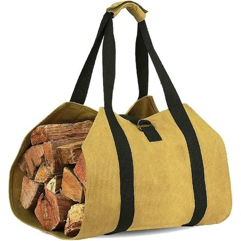 Canvas Firewood Carrier Tote Bag,Fireplace Wood Storage Bag for Camping,Home and More (Brown) (1/5)